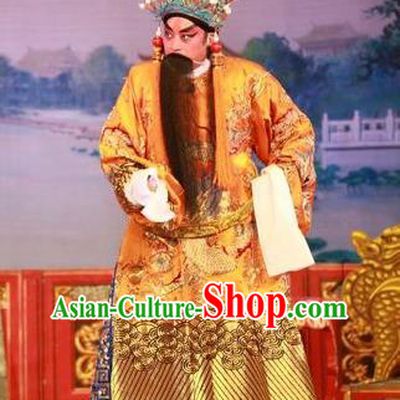 Wu Suo Dong Gong Chinese Guangdong Opera Monarch Apparels Costumes and Headwear Traditional Cantonese Opera Emperor Garment Elderly Male Clothing