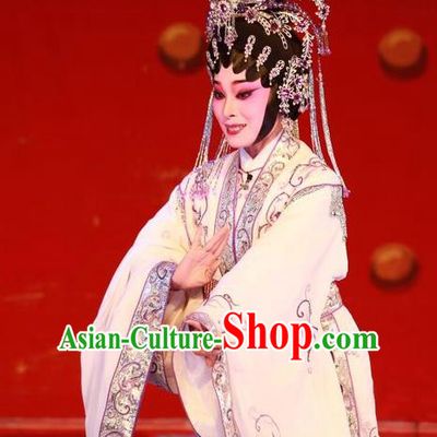 Chinese Cantonese Opera Hua Tan Garment Wu Suo Dong Gong Costumes and Headdress Traditional Guangdong Opera Young Female Apparels Actress Wei Peiniang Dress