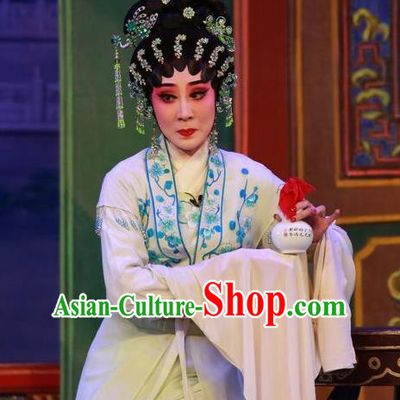 Chinese Cantonese Opera Diva Garment Wu Suo Dong Gong Costumes and Headdress Traditional Guangdong Opera Young Female Apparels Actress Wei Biniang Dress