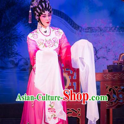 Chinese Cantonese Opera Princess Garment Wu Suo Dong Gong Costumes and Headdress Traditional Guangdong Opera Hua Tan Apparels Actress Rosy Dress