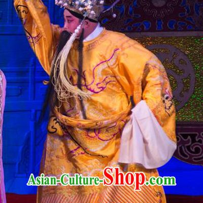 Wu Suo Dong Gong Chinese Guangdong Opera Emperor Apparels Costumes and Headwear Traditional Cantonese Opera Laosheng Garment Monarch Clothing