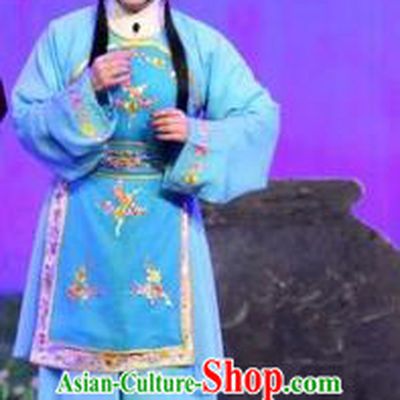 Chinese Cantonese Opera Village Girl Garment Feng Guan Meng Costumes and Headdress Traditional Guangdong Opera Young Female Apparels Diva Li Yue E Blue Dress