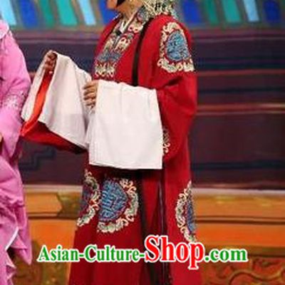 Chinese Cantonese Opera Elderly Woman Garment Feng Guan Meng Costumes and Headdress Traditional Guangdong Opera Dame Apparels Red Dress