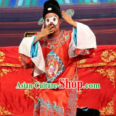 Feng Guan Meng Chinese Guangdong Opera Magistrate Apparels Costumes and Headwear Traditional Cantonese Opera Official Garment Clown Clothing