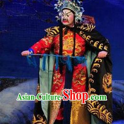 Shi Zou Yan Song Chinese Guangdong Opera Martial Male Apparels Costumes and Headwear Traditional Cantonese Opera Painted Role Garment General Clothing