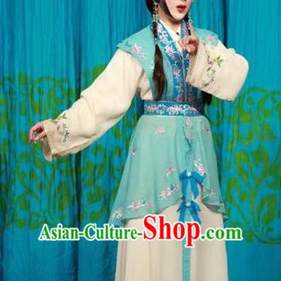 Chinese Cantonese Opera Xiaodan Garment San Kan Yu Mei Costumes and Headdress Traditional Guangdong Opera Young Lady Apparels Servant Girl Green Dress