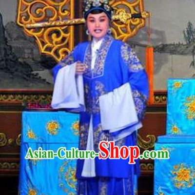 Chinese Cantonese Opera Elderly Female Garment The Sword Costumes and Headdress Traditional Guangdong Opera Dame Apparels Pantaloon Blue Dress