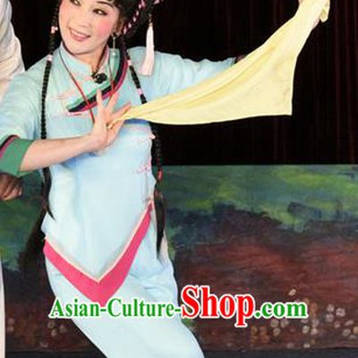 Chinese Cantonese Opera Young Lady Shui Mei Garment Dan Jia Nv Costumes and Headdress Traditional Guangdong Opera Fisher Maiden Apparels Village Girl Dress