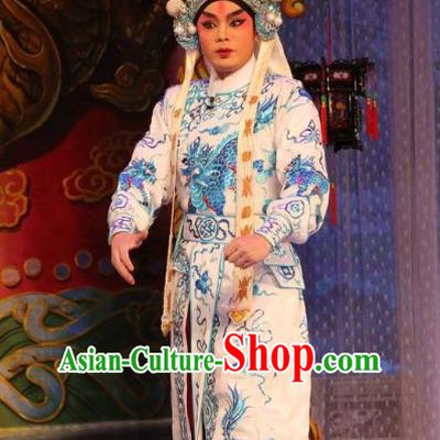 Chinese Guangdong Opera Martial Male Apparels Costumes and Headwear Traditional Cantonese Opera Wusheng Garment Prince Consort Guo Ai Clothing