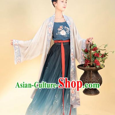 Chinese Traditional Song Dynasty Civilian Female Apparels Ancient Young Lady Hanfu Dress Historical Costumes Complete Set