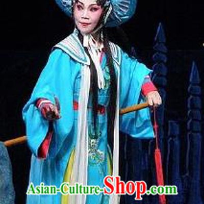 Chinese Cantonese Opera Young Lady Garment Nan Yue Gong Ci Costumes and Headdress Traditional Guangdong Opera Actress Apparels Village Girl Jin Di Blue Dress