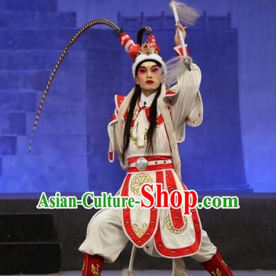 Shuang Qiang Lu Wenlong Chinese Guangdong Opera Wusheng Apparels Costumes and Headwear Traditional Cantonese Opera Martial Male Garment Warrior Clothing
