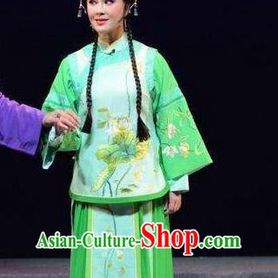 Chinese Historical Drama Thirteen Trades Monopoly Ancient Village Girl Garment Qing Dynasty Young Lady Costumes and Headdress Traditional Green Dress Apparels for Woman