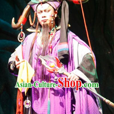 Chinese Traditional Ming Dynasty Shaman Apparels Costumes Historical Drama Ancient Miao Nationality Wizard Garment Zhang Taiguan Clothing and Headwear