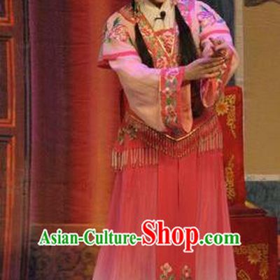 Chinese Cantonese Opera Xiaodan Garment Da Nao Mei Zhi Fu Costumes and Headdress Traditional Guangdong Opera Actress Apparels Young Lady Rosy Dress