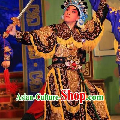 Xu Jiujing Chinese Guangdong Opera Martial Male Apparels Costumes and Headwear Traditional Cantonese Opera Wusheng Garment Soldier Clothing