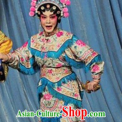 Chinese Cantonese Opera Martial Female Garment Fan Lihua Return Tang Costumes and Headdress Traditional Guangdong Opera Tao Ma Tan Apparels Armor Dress