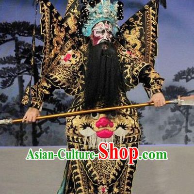 Fan Lihua Return Tang Chinese Guangdong Opera Armor Apparels Costumes and Headwear Traditional Cantonese Opera General Garment Black Kao Clothing with Flags