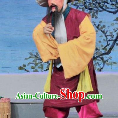 Luo Shui Qing Meng Chinese Guangdong Opera Elderly Male Apparels Costumes and Headwear Traditional Cantonese Opera Fisher Garment Boatman Clothing