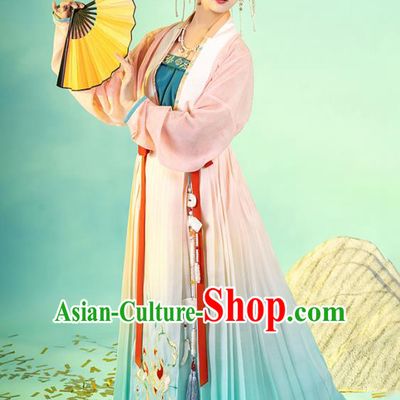Asian Chinese Traditional Song Dynasty Nobility Lady Hanfu Apparels Ancient Young Female Historical Costumes Beizi Blouse and Pleated Skirt Full Set