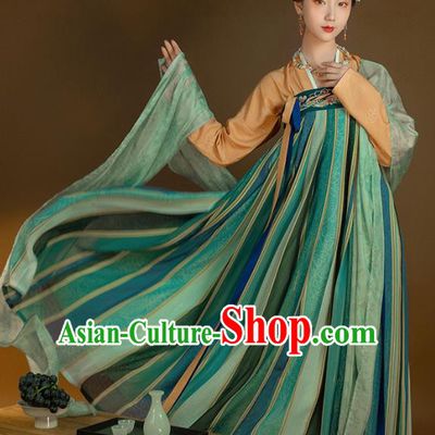 Top Grade Chinese Traditional Tang Dynasty Princess Hanfu Apparels Ancient Palace Lady Historical Costumes Blouse and Embroidered Slip Skirt Full Set