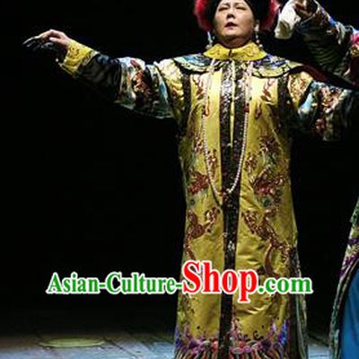 Chinese Historical Drama Da Song Yu Shi Ancient Queen Garment Costumes Traditional Stage Show Dress Qing Dynasty Empress Dowager Cixi Apparels and Headpieces