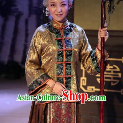 Chinese Historical Drama Autumn Begins Ancient Rich Dame Garment Costumes Traditional Stage Show Elderly Female Dress Qing Dynasty Old Madame Apparels and Headpieces