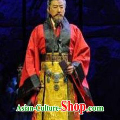 Chinese Traditional Han Dynasty Emperor Liu Che Clothing Stage Performance Historical Drama Sima Qian Apparels Costumes Ancient Monarch Garment and Headwear