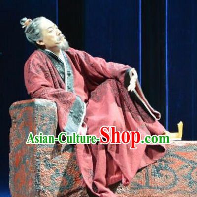 Chinese Traditional Han Dynasty Official Clothing Stage Performance Historical Drama Sima Qian Apparels Elderly Male Costumes Ancient Historian Garment and Headwear