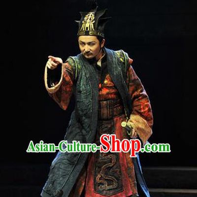 Chinese Traditional Qin Dynasty Chancellor Li Si Clothing Stage Performance Historical Drama Fu Sheng Apparels Costumes Ancient Prime Minister Garment and Headwear