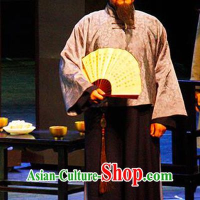 Chinese Traditional Qing Dynasty Elderly Scholar Clothing Stage Performance Historical Drama Yinzhan Naxi Apparels Costumes Ancient Milord Garment and Headwear