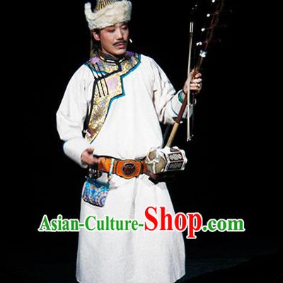Chinese Traditional Qing Dynasty Mongolian Singer Clothing Stage Performance Historical Drama Yinzhan Naxi Apparels Costumes Ancient Ethnic Musician Garment and Headwear