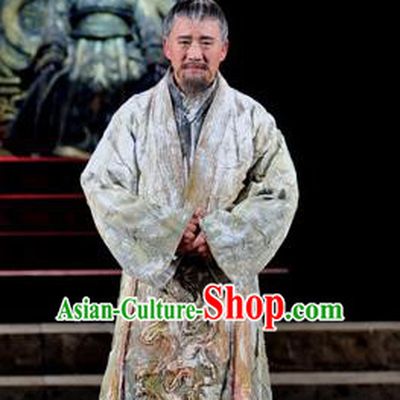 Chinese Traditional Qin Dynasty Scholar Clothing Stage Performance Historical Drama Fu Sheng Apparels Costumes Ancient Confucianist Garment and Headwear