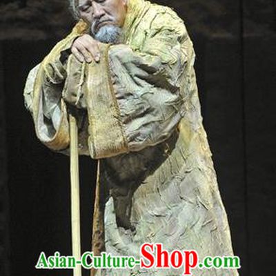 Chinese Traditional Qin Dynasty Elderly Male Clothing Stage Performance Historical Drama Fu Sheng Apparels Costumes Ancient Scholar Garment and Headwear