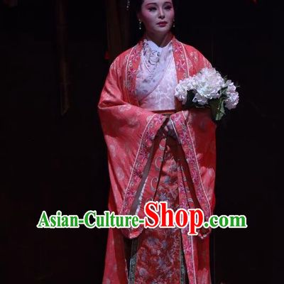 Chinese Historical Drama Guang Ling San Ancient Noble Madam Garment Costumes Traditional Stage Show Dress Jin Dynasty Young Mistress Apparels and Headpieces