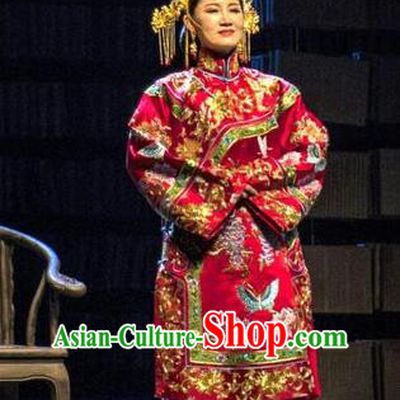 Chinese Historical Drama Yang Renshan Ancient Young Female Garment Costumes Traditional Stage Show Dress Qing Dynasty Mistress Red Apparels and Headpieces