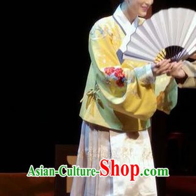 Chinese Historical Drama Peach Blossom Fan Ancient Courtesan Li Xiangjun Garment Costumes Traditional Stage Show Dress Ming Dynasty Young Beauty Apparels and Headpieces