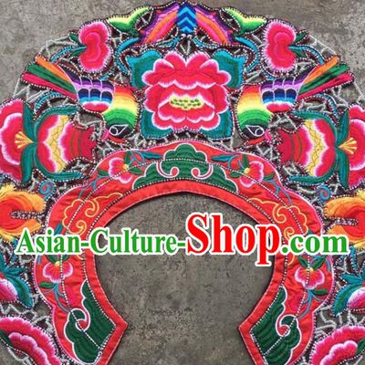 Chinese Traditional Embroidered Flowers Red Patch Decoration Embroidery Applique Craft Embroidered Collar Accessories