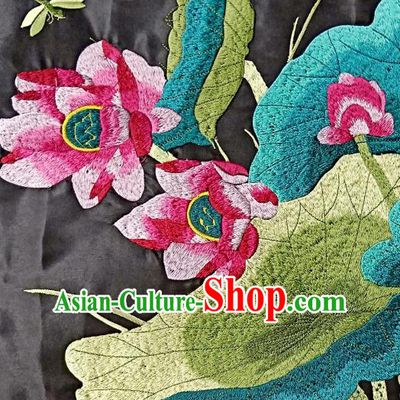 Chinese Traditional Embroidered Lotus Dragonfly Patch Decoration Embroidery Applique Craft Embroidered Accessories