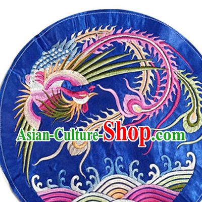 Chinese Traditional Embroidered Phoenix Royalblue Round Patch Decoration Embroidery Applique Craft Embroidered Accessories