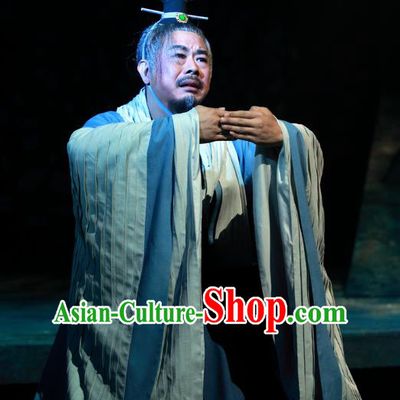Chinese Traditional Spring and Autumn Period Prime Minister Clothing Stage Performance Historical Drama Yao Li And Qing Ji Apparels Costumes Ancient Elderly Male Garment and Headwear