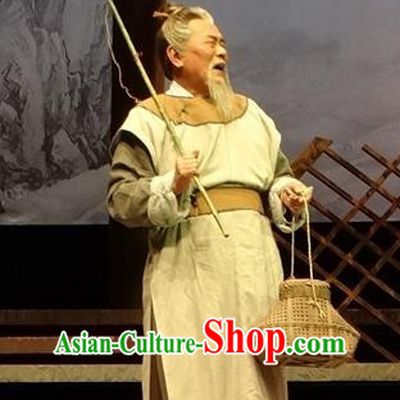 Chinese Traditional Song Dynasty Elderly Fisher Clothing Stage Performance Historical Drama Han Wengong Apparels Costumes Ancient Servant Garment and Headwear