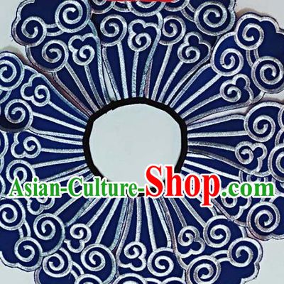 Chinese Traditional Qing Dynasty Embroidery Craft Embroidered Twelve Pieces Shoulder Accessories Embroidered Clouds Pattern Blue Shoulder