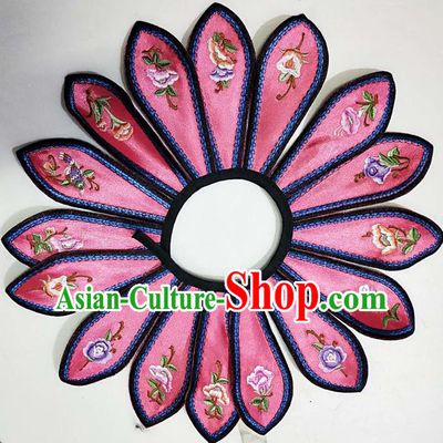 Chinese Traditional Qing Dynasty Embroidered Flowers Pattern Pink Shoulder Embroidery Craft Embroidered Sixteen Pieces Shoulder Accessories