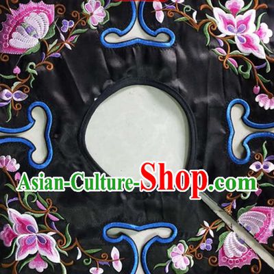 Chinese Traditional Embroidered Flowers Pattern Black Patch Embroidery Craft Qing Dynasty Embroidered Shoulder Accessories