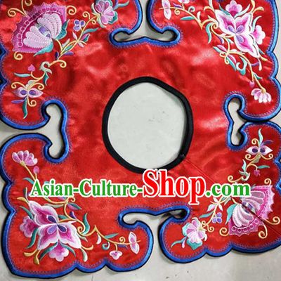 Chinese Traditional Embroidered Flowers Pattern Red Patch Embroidery Craft Qing Dynasty Embroidered Shoulder Accessories
