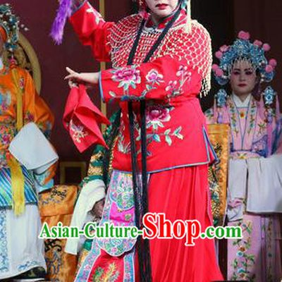 Chinese Sichuan Opera Highlights Empress Garment Costumes and Headdress He Gong Huan Qing Traditional Peking Opera Hua Tan Red Dress Queen Apparels