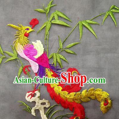 Chinese Traditional Embroidered Phoenix Bamboo Pattern Patch Decoration Embroidery Craft Embroidered Accessories