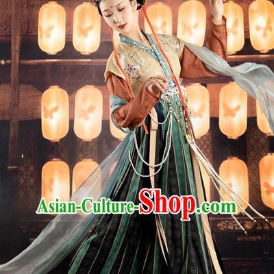 Traditional Chinese Tang Dynasty Flying Apsaras Dance Hanfu Dress Apparels Ancient Goddess Embroidered Historical Costumes Full Set