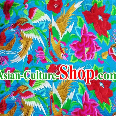 Chinese Traditional Embroidered Mandarin Duck Lotus Pattern Blue Patch Decoration Embroidery Craft Embroidered Accessories